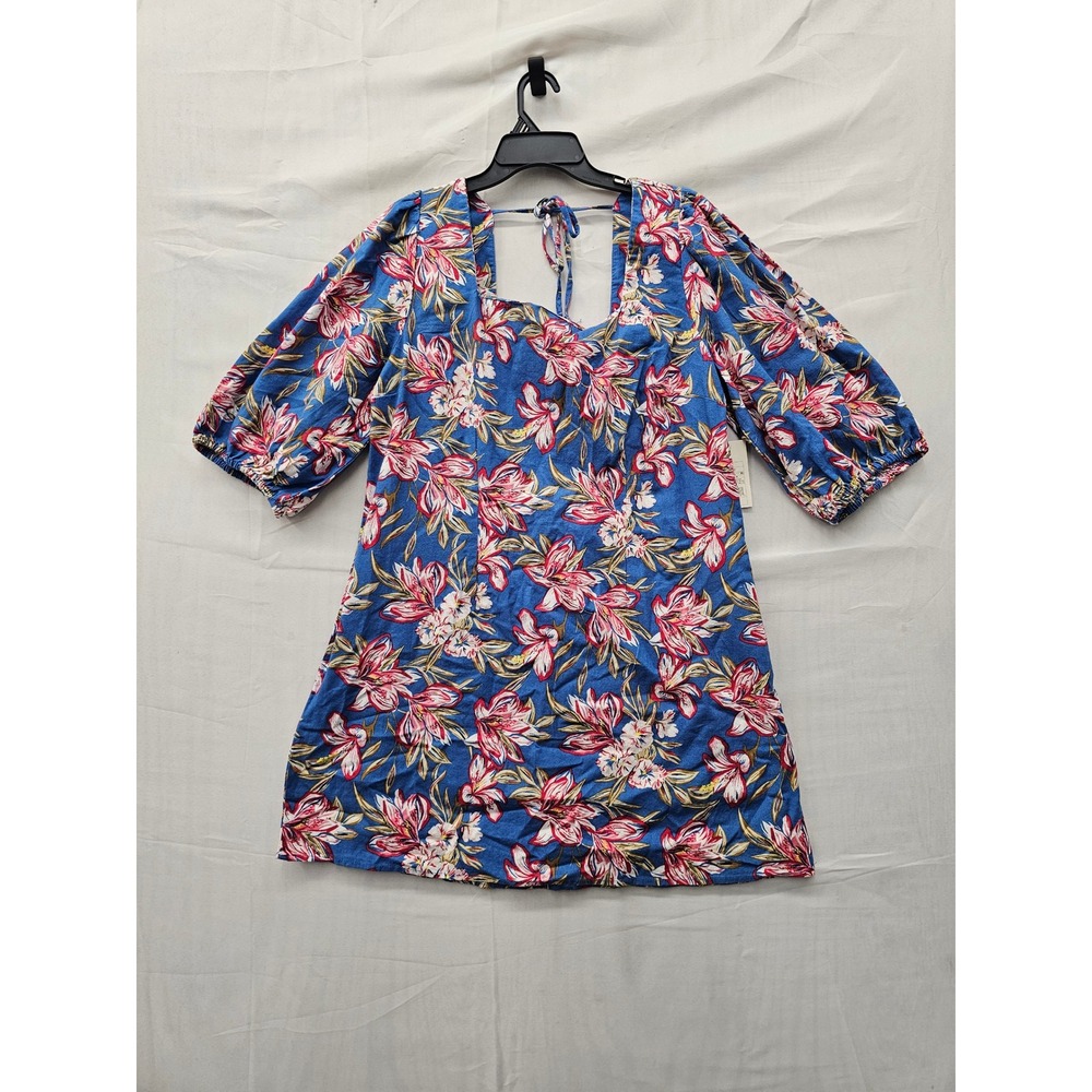A New Day Womens Tropical Floral Puff Sleeve Mini Sundress Blue Size XL